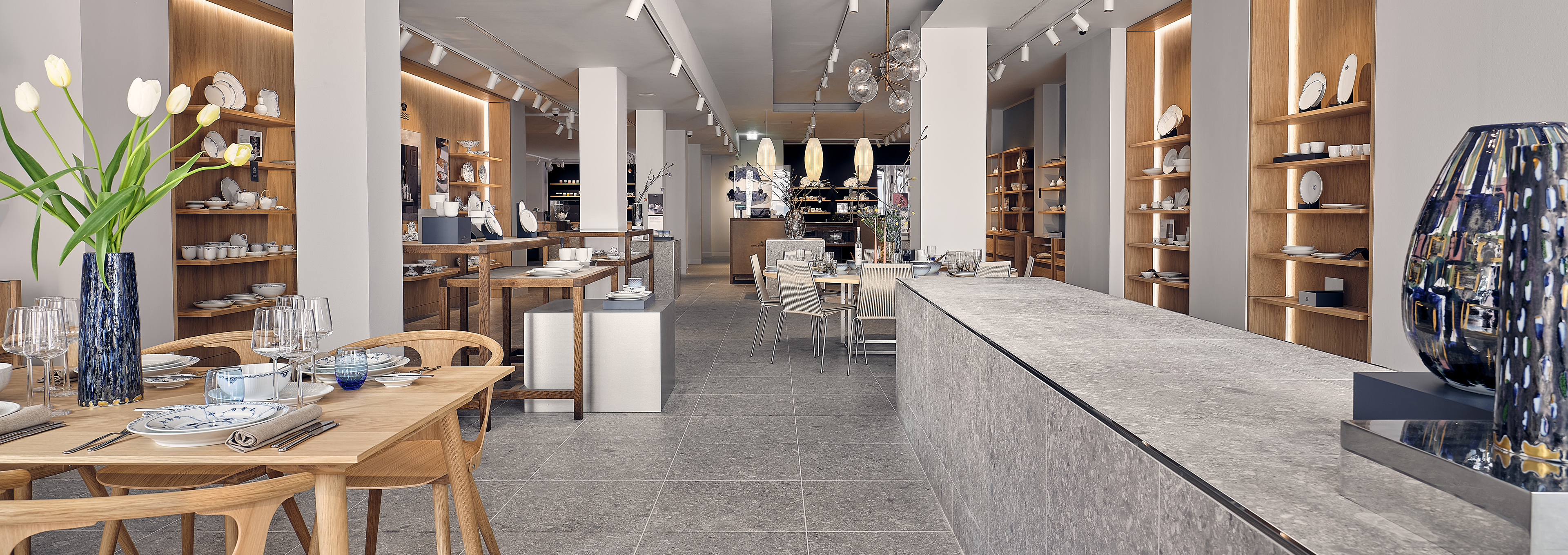 The Aarhus store with all the Royal Copenhagen porcelain displayed beautifully in a modern setting